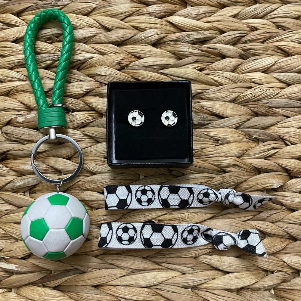 Soccer Key Chain Soccer Earrings and Soccer Hair Ties